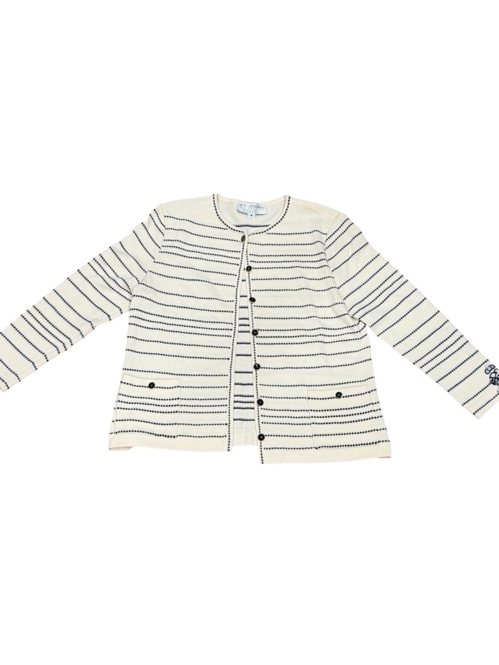 ✨ St. John Santana Knit Blazer Sweater Jacket Size Medium Cream Striped Luxury
